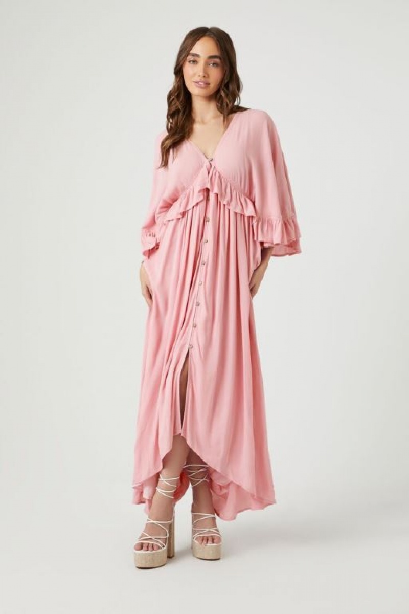 Vestido Forever 21 Butterfly Sleeve Flounce Maxi Mujer Rosas | k0JT0MglJcC