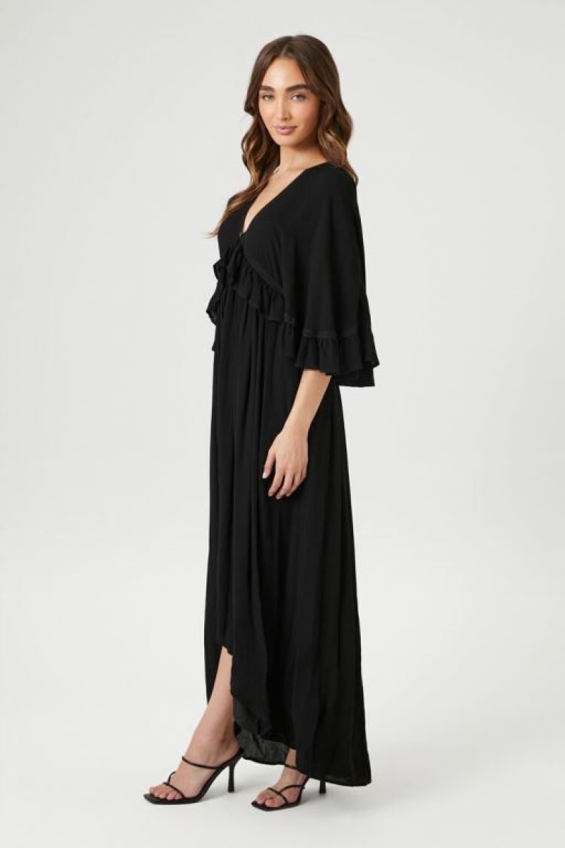 Vestido Forever 21 Butterfly Sleeve Flounce Maxi Mujer Negras | K42rhXqmIpk