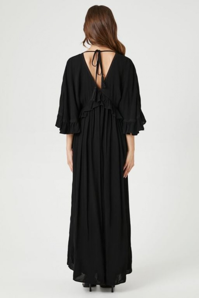 Vestido Forever 21 Butterfly Sleeve Flounce Maxi Mujer Negras | K42rhXqmIpk