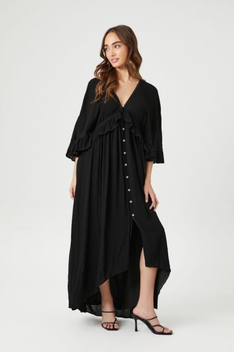 Vestido Forever 21 Butterfly Sleeve Flounce Maxi Mujer Negras | K42rhXqmIpk