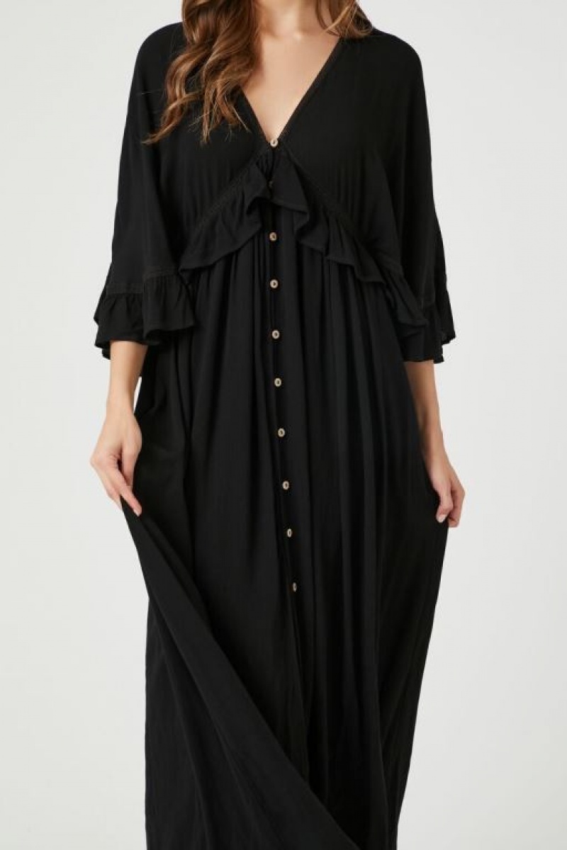 Vestido Forever 21 Butterfly Sleeve Flounce Maxi Mujer Negras | K42rhXqmIpk