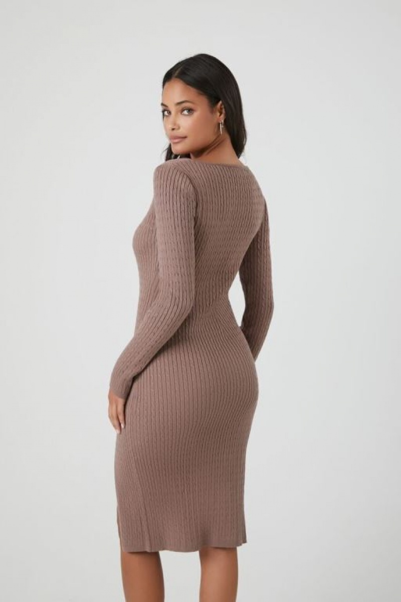 Vestido Forever 21 Cable Knit Midi Mujer Gris Oscuro Marrones | sgZA96hYmTT