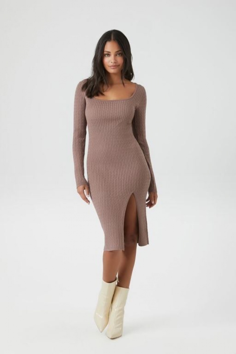 Vestido Forever 21 Cable Knit Midi Mujer Gris Oscuro Marrones | sgZA96hYmTT