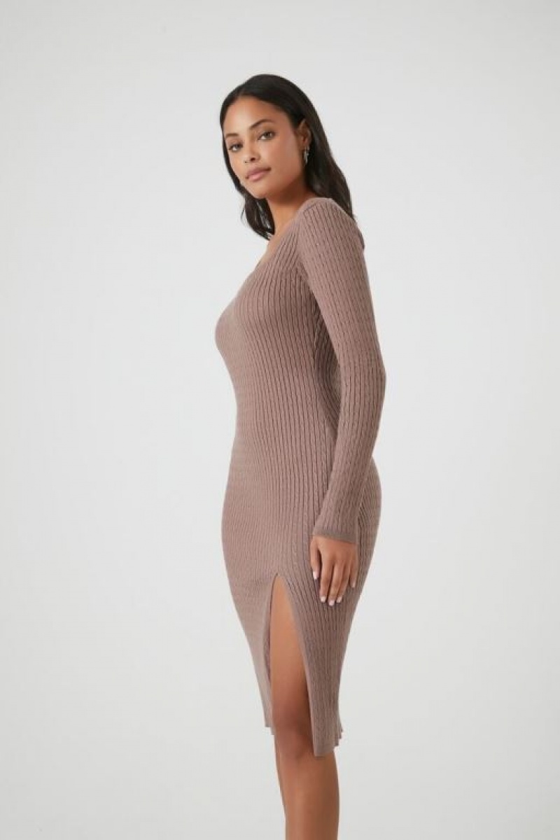 Vestido Forever 21 Cable Knit Midi Mujer Gris Oscuro Marrones | sgZA96hYmTT