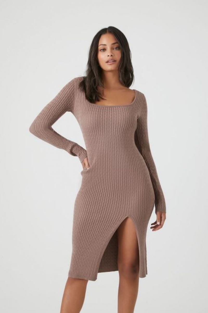 Vestido Forever 21 Cable Knit Midi Mujer Gris Oscuro Marrones | sgZA96hYmTT