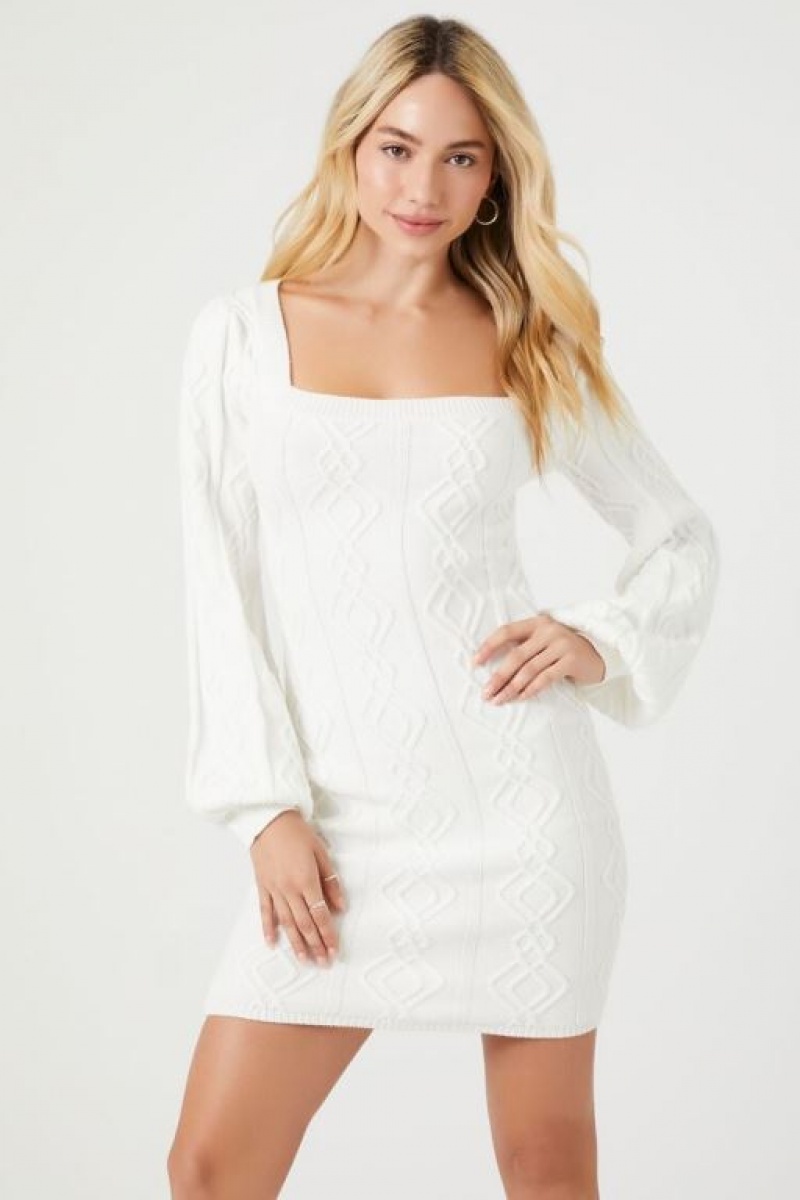 Vestido Forever 21 Cable Knit Mini Mujer Blancas | wWf8os6X8jv