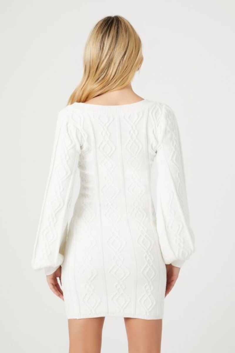 Vestido Forever 21 Cable Knit Mini Mujer Blancas | wWf8os6X8jv