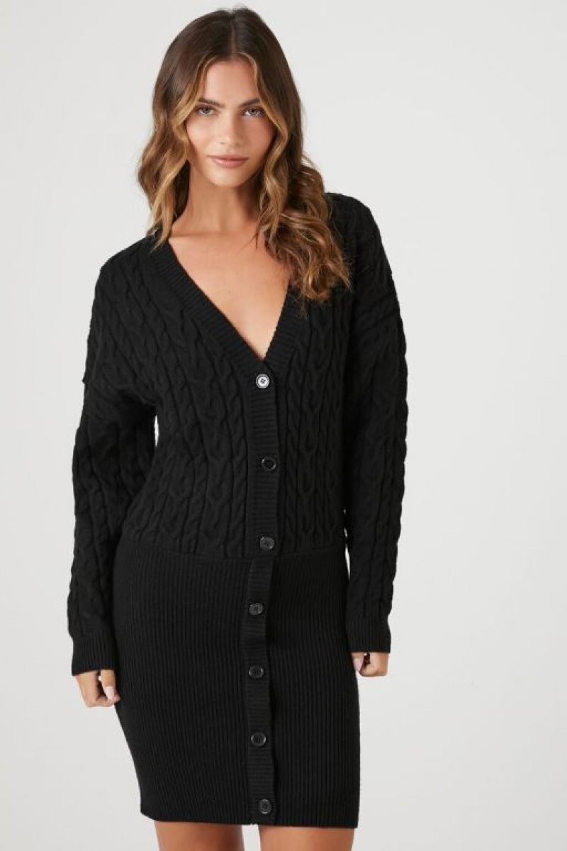 Vestido Forever 21 Cable Knit Mini Mujer Negras | LLj99ZNqCVZ