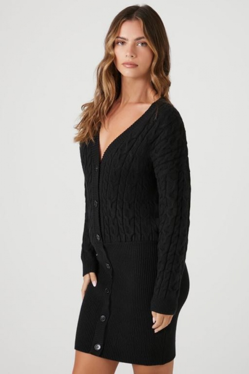 Vestido Forever 21 Cable Knit Mini Mujer Negras | LLj99ZNqCVZ