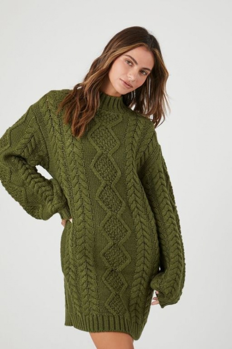 Vestido Forever 21 Cable Knit Mini Mujer Gris Verde | ZPhV9QtoYOa