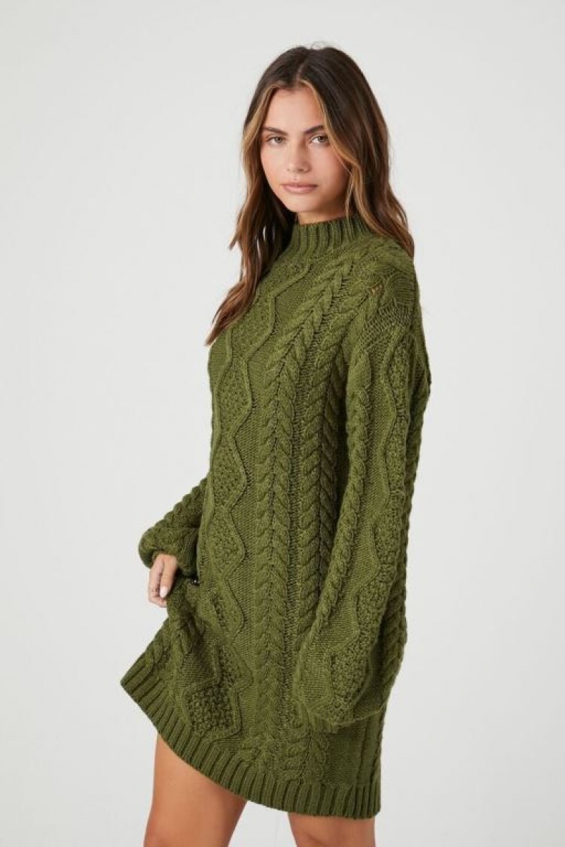 Vestido Forever 21 Cable Knit Mini Mujer Gris Verde | ZPhV9QtoYOa