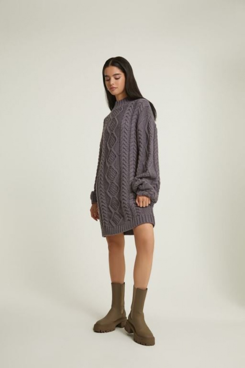 Vestido Forever 21 Cable Knit Mini Mujer Gris | yM1kr5T02AL