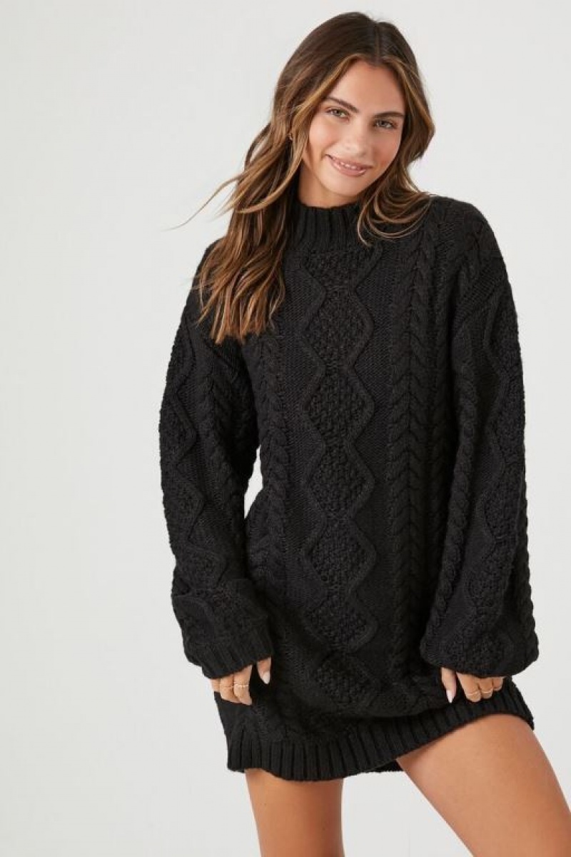 Vestido Forever 21 Cable Knit Mini Mujer Negras | GaqKhv4XQyM