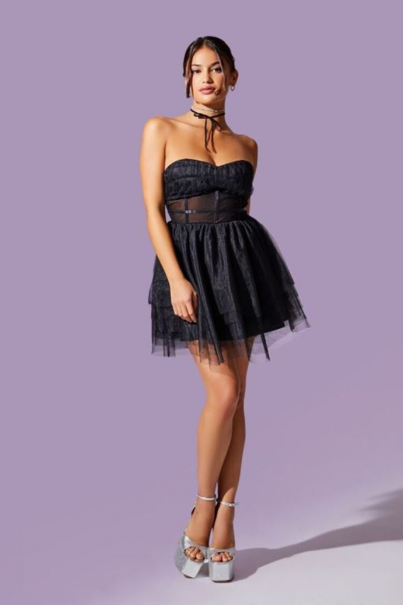 Vestido Forever 21 Caged Mesh Sweetheart Mini Mujer Negras | g7qpdjePTkr