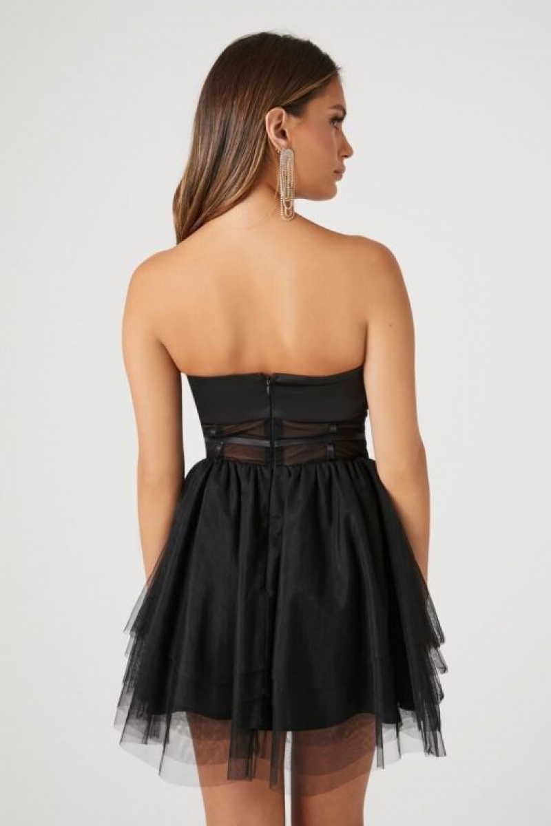 Vestido Forever 21 Caged Mesh Sweetheart Mini Mujer Negras | g7qpdjePTkr