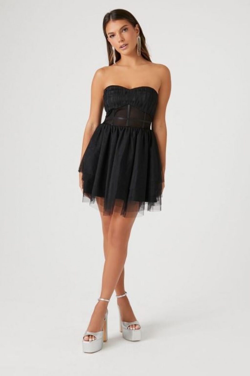 Vestido Forever 21 Caged Mesh Sweetheart Mini Mujer Negras | g7qpdjePTkr