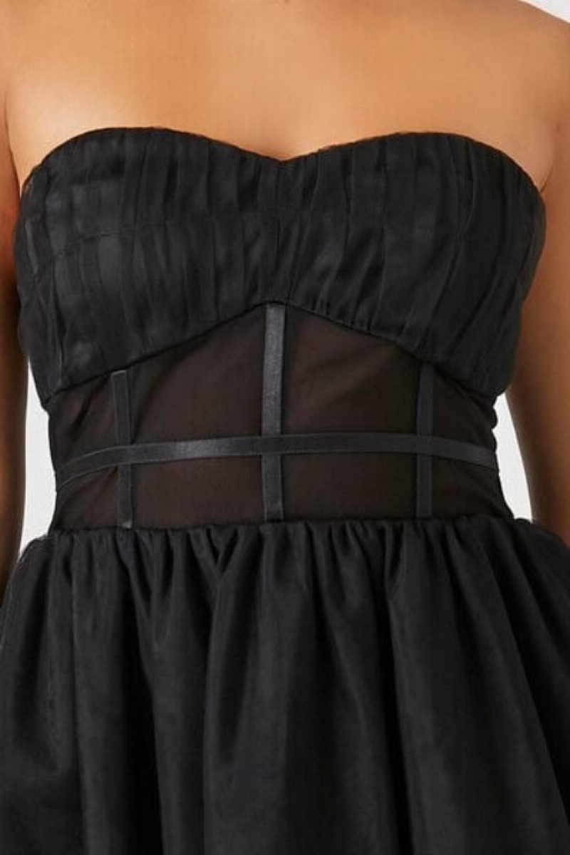 Vestido Forever 21 Caged Mesh Sweetheart Mini Mujer Negras | g7qpdjePTkr