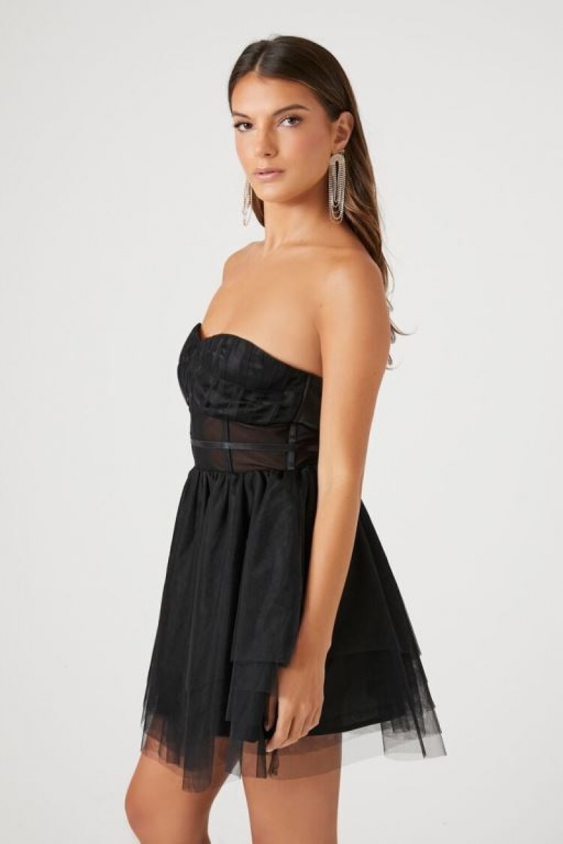 Vestido Forever 21 Caged Mesh Sweetheart Mini Mujer Negras | g7qpdjePTkr