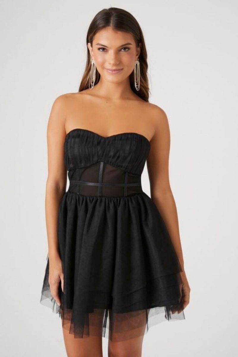 Vestido Forever 21 Caged Mesh Sweetheart Mini Mujer Negras | g7qpdjePTkr