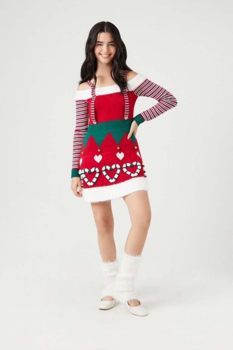 Vestido Forever 21 Candy Cane Heart Elf Mini Mujer Rojas Multicolor | gAzkK3I316V