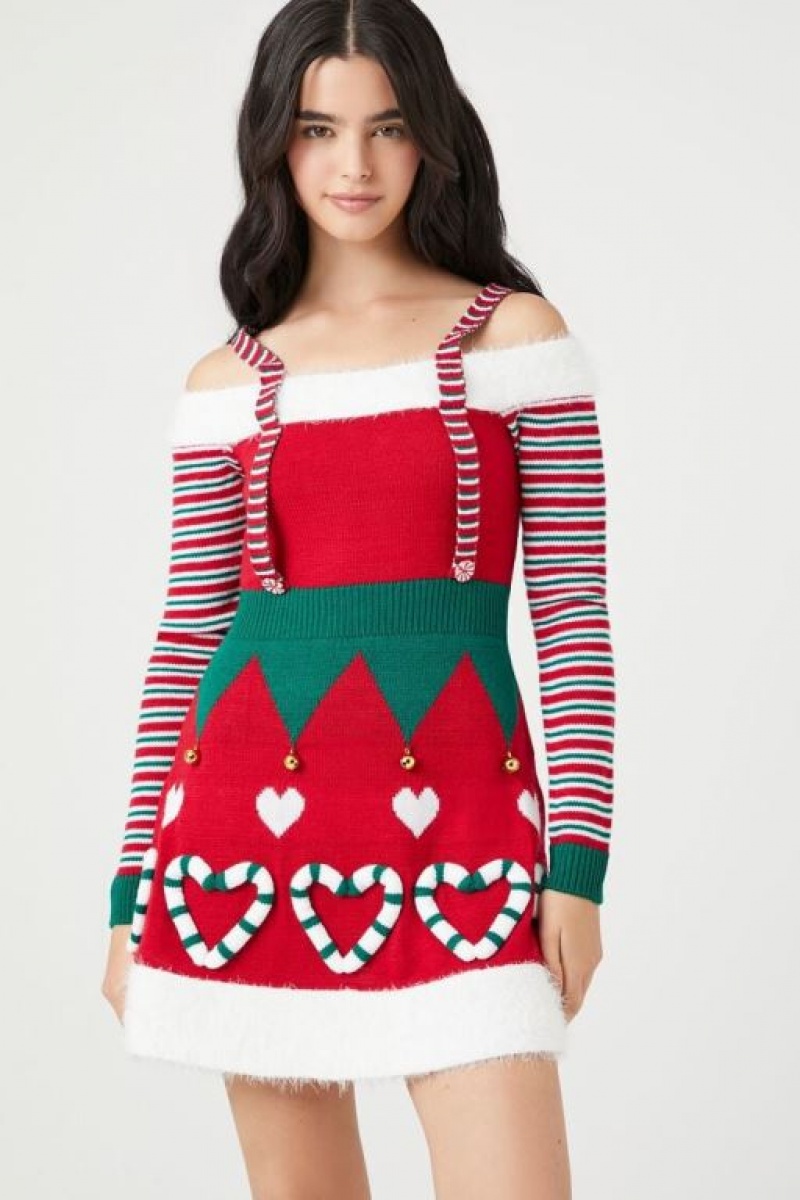 Vestido Forever 21 Candy Cane Heart Elf Mini Mujer Rojas Multicolor | gAzkK3I316V