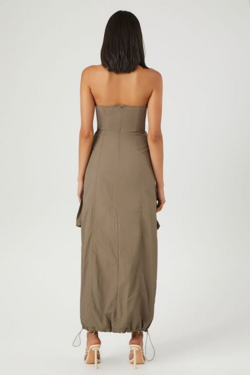 Vestido Forever 21 Cargo Tube Maxi Mujer Verde Oliva | pIFm3ikF9w4