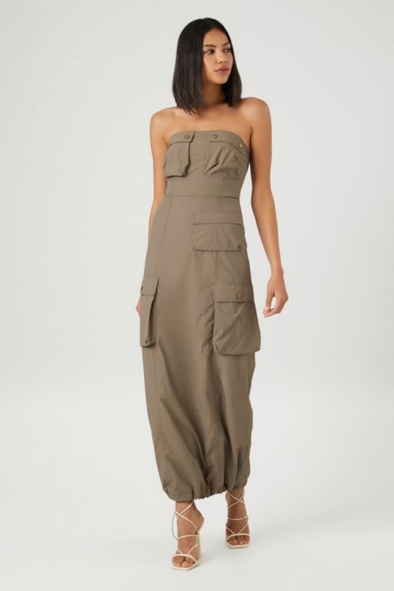 Vestido Forever 21 Cargo Tube Maxi Mujer Verde Oliva | pIFm3ikF9w4