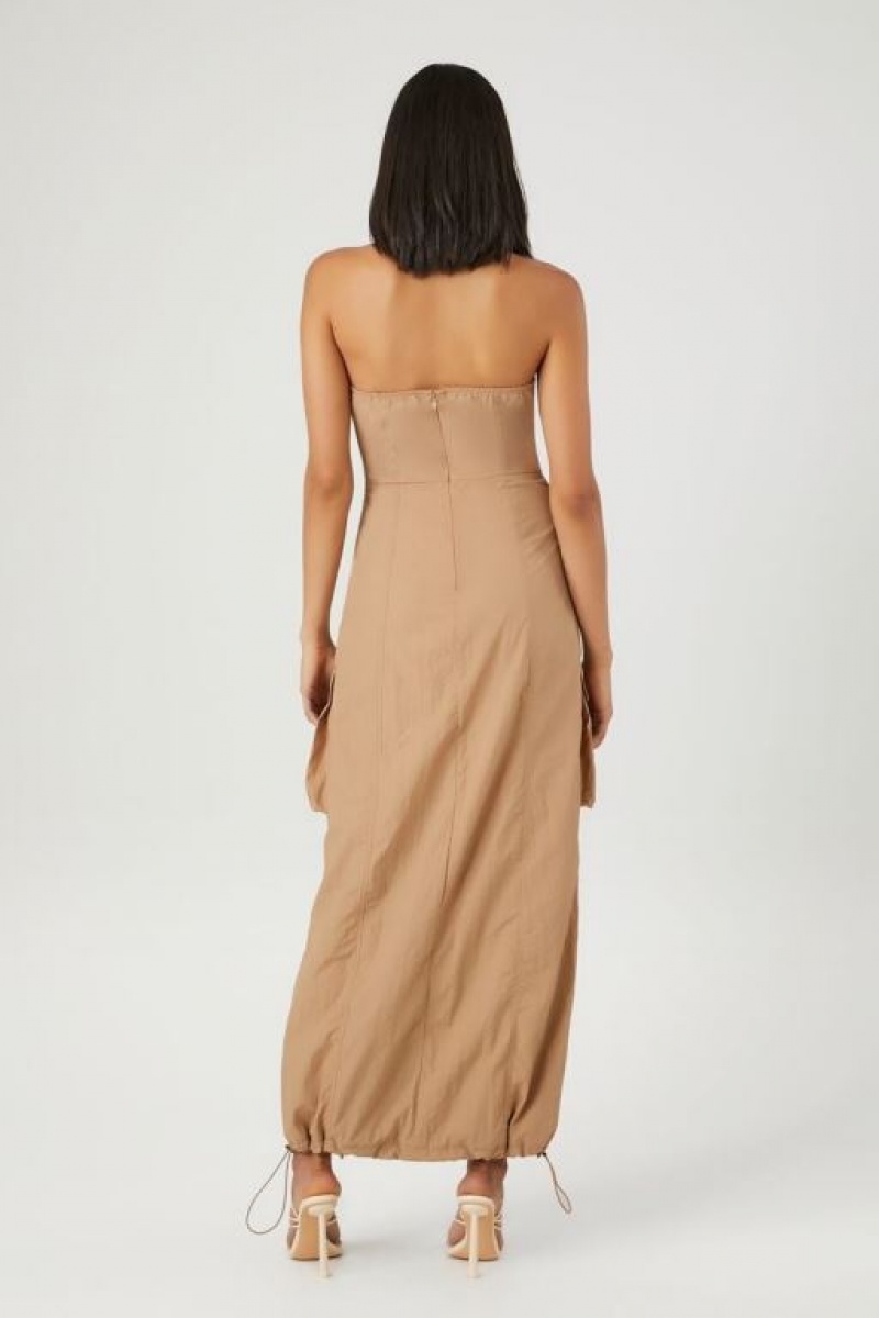 Vestido Forever 21 Cargo Tube Maxi Mujer Gris Marrones | 6Gj6HvtSuvB