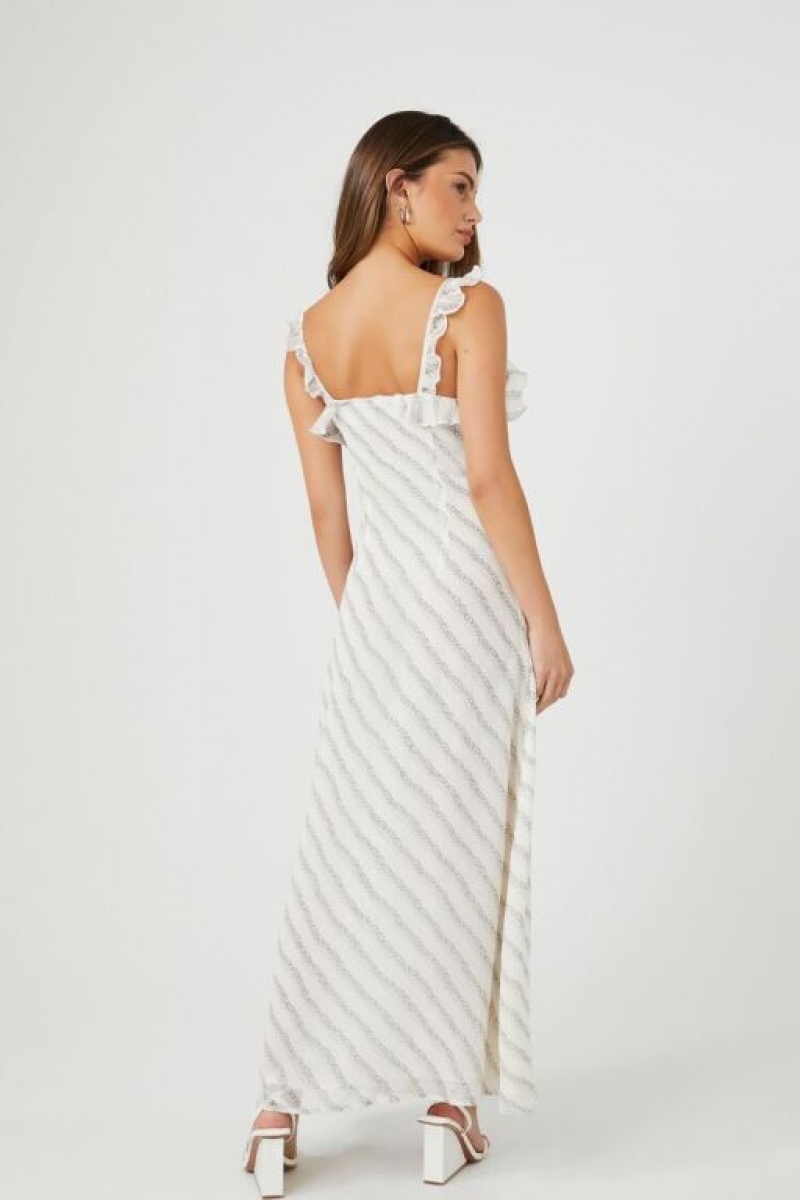 Vestido Forever 21 Chain Print Ruffle Trim Maxi Mujer Plateadas Blancas | iQCNrbkMAPK