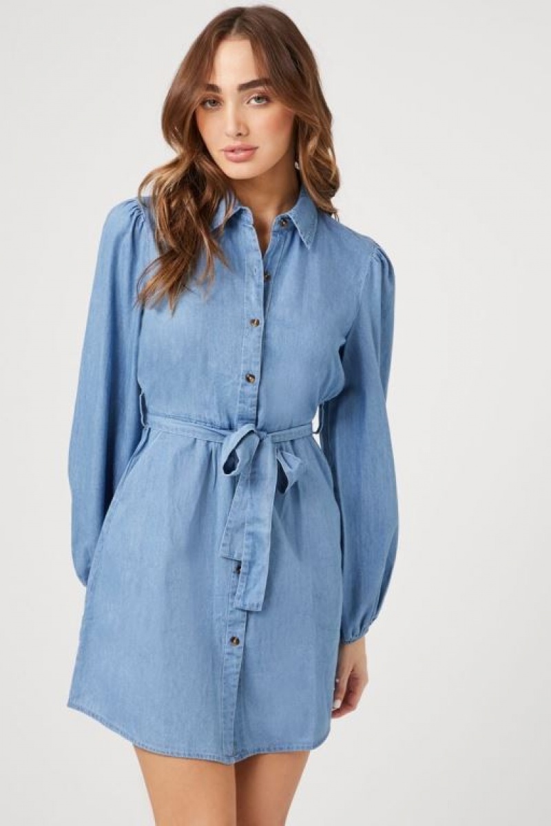 Vestido Forever 21 Chambray Mini Mujer Azules | YeXu34Q8w0y