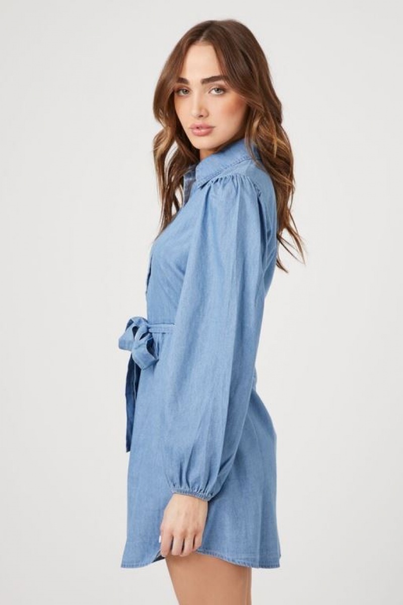 Vestido Forever 21 Chambray Mini Mujer Azules | YeXu34Q8w0y