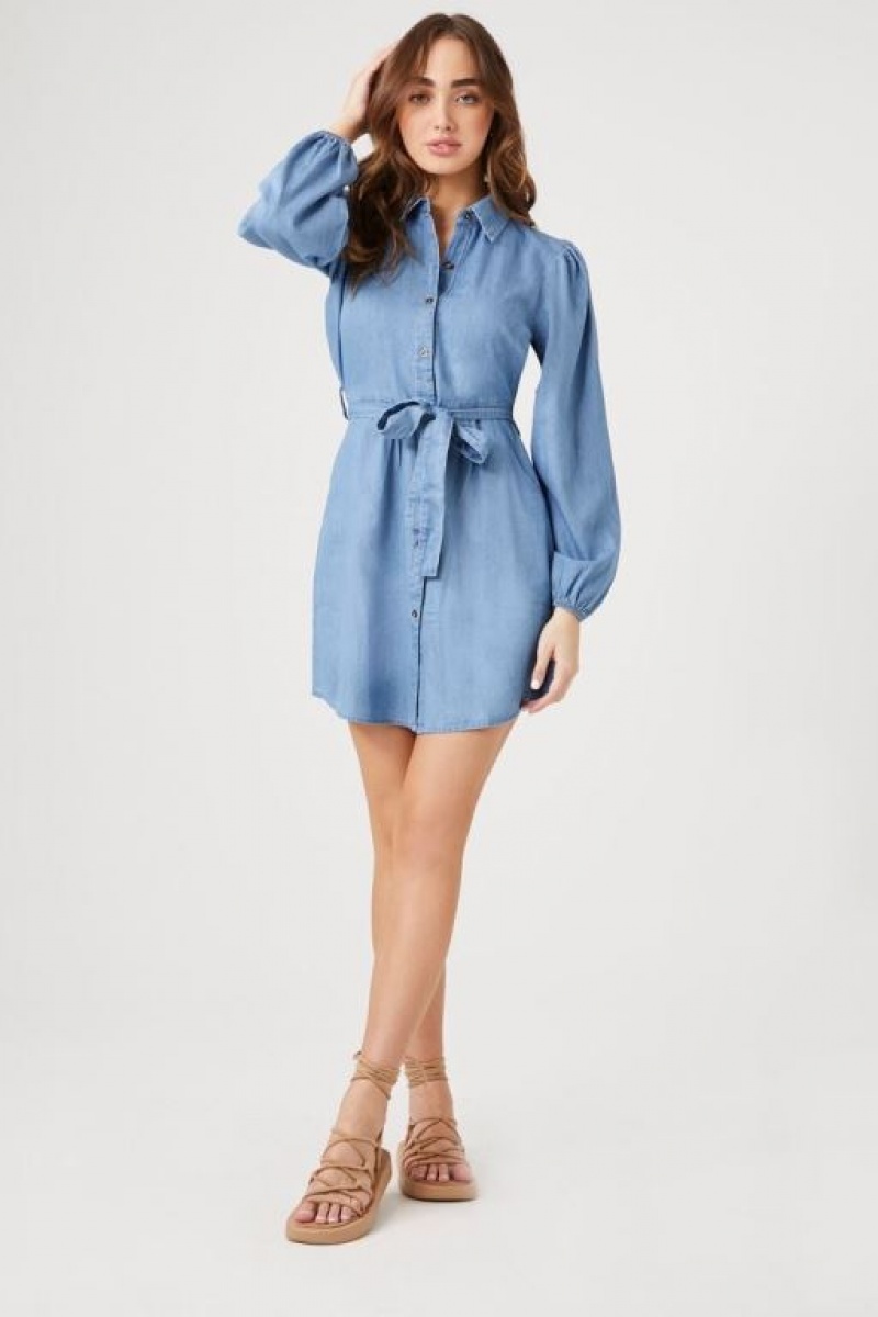 Vestido Forever 21 Chambray Mini Mujer Azules | YeXu34Q8w0y