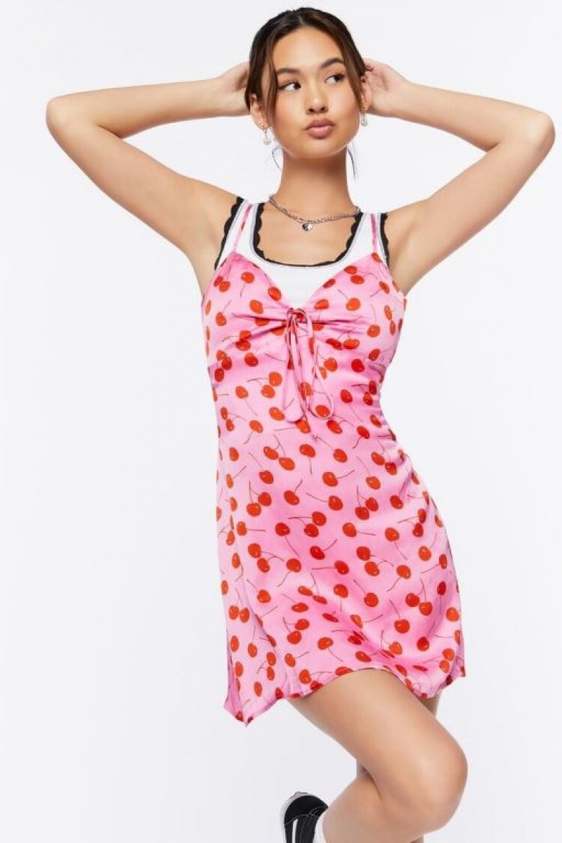 Vestido Forever 21 Cherry Print Mini Cami Mujer Rosas Multicolor | lTvRjjBRA14