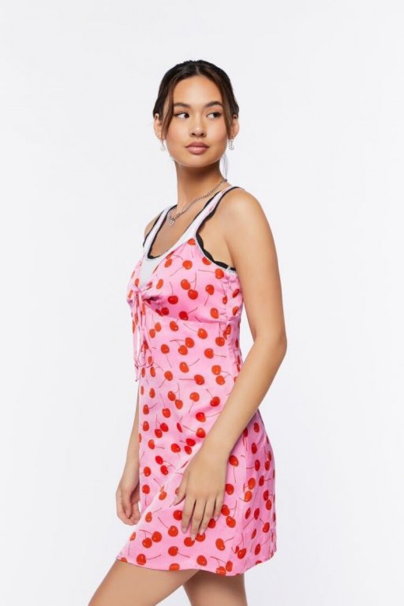 Vestido Forever 21 Cherry Print Mini Cami Mujer Rosas Multicolor | lTvRjjBRA14