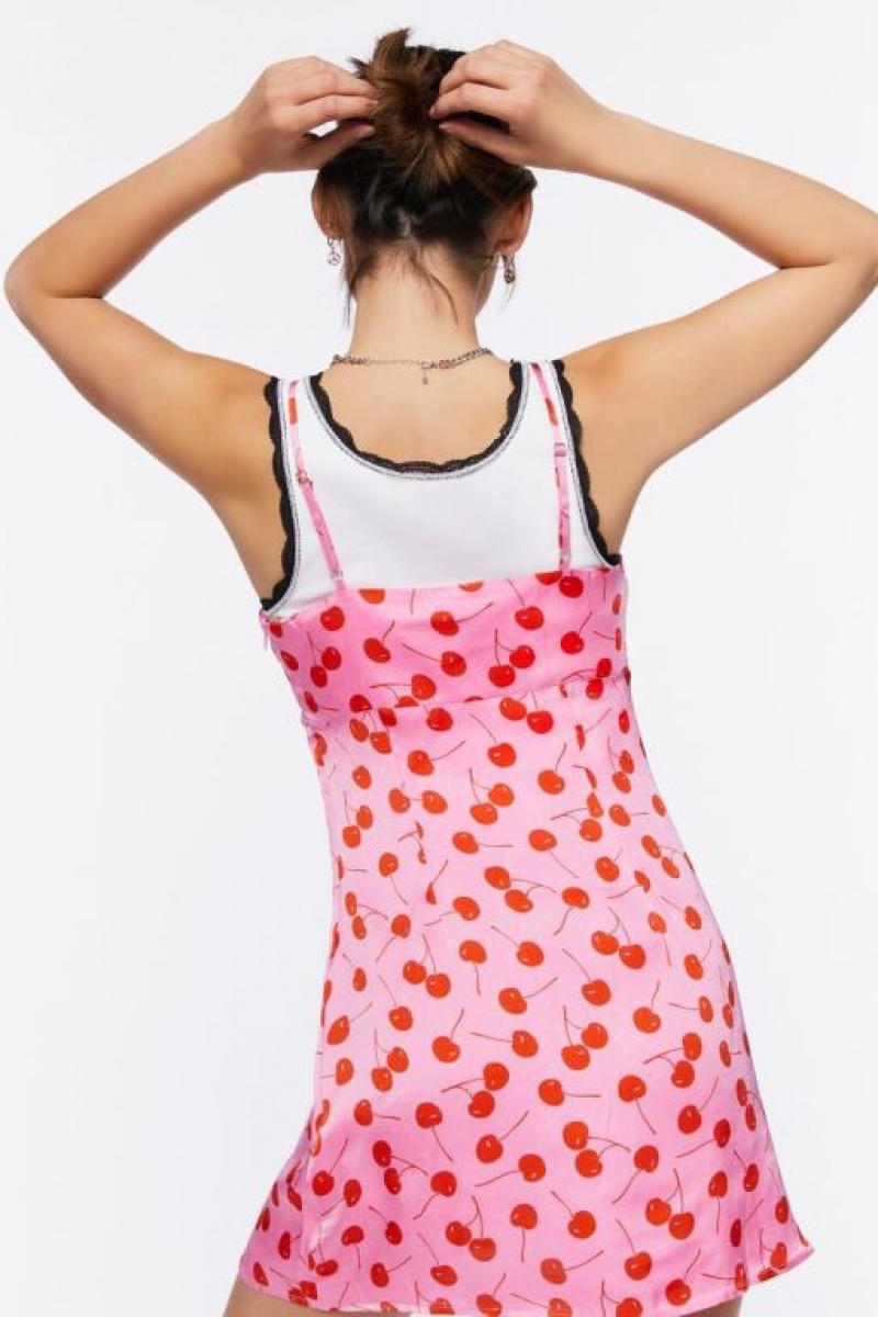 Vestido Forever 21 Cherry Print Mini Cami Mujer Rosas Multicolor | lTvRjjBRA14