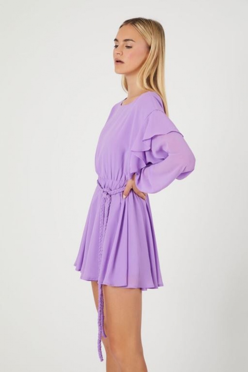 Vestido Forever 21 Chiffon Belted Flounce Mini Mujer Moradas | YTFPivPK6pS