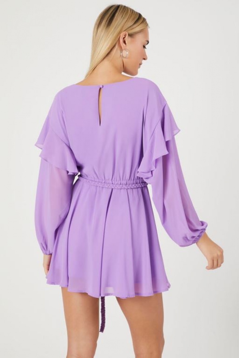 Vestido Forever 21 Chiffon Belted Flounce Mini Mujer Moradas | YTFPivPK6pS