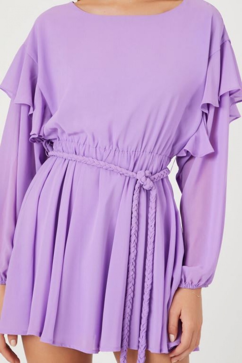 Vestido Forever 21 Chiffon Belted Flounce Mini Mujer Moradas | YTFPivPK6pS