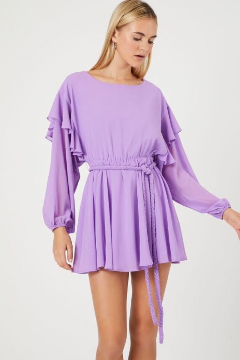 Vestido Forever 21 Chiffon Belted Flounce Mini Mujer Moradas | YTFPivPK6pS