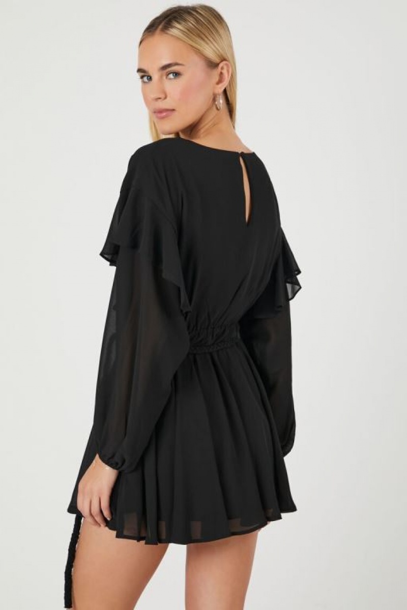 Vestido Forever 21 Chiffon Belted Flounce Mini Mujer Negras | mjlNYgzBj0z