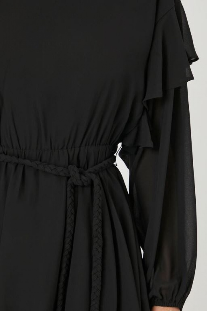 Vestido Forever 21 Chiffon Belted Flounce Mini Mujer Negras | mjlNYgzBj0z