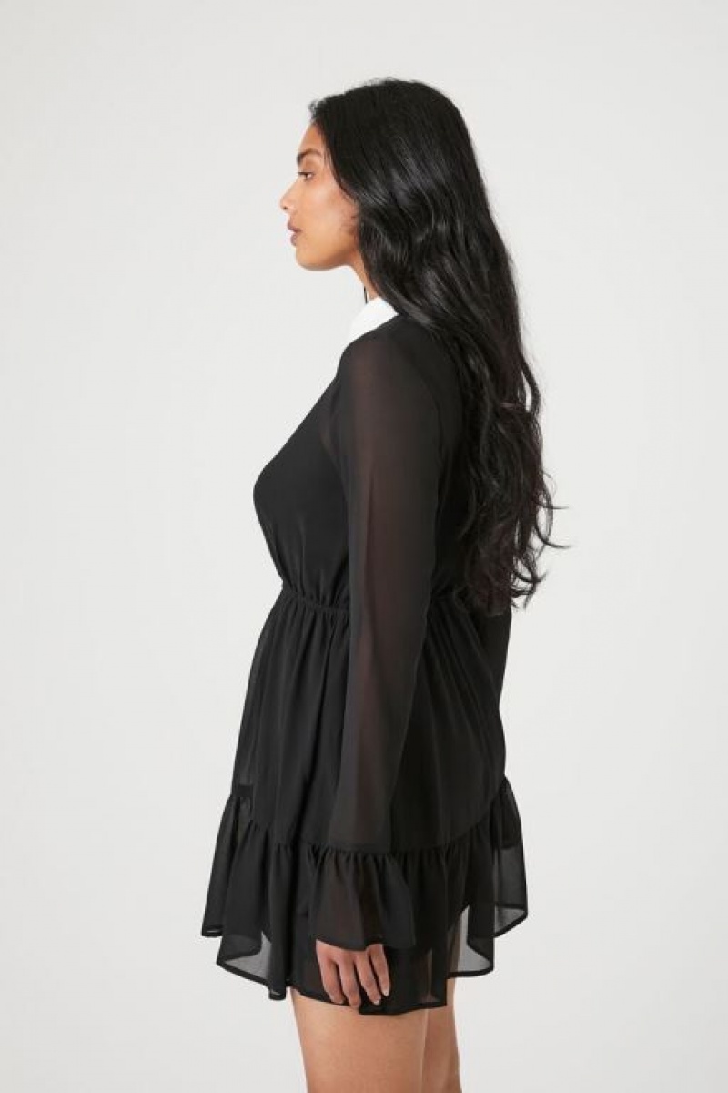 Vestido Forever 21 Chiffon Collared Combo Mujer Negras Blancas | BBnTCKFlvdF