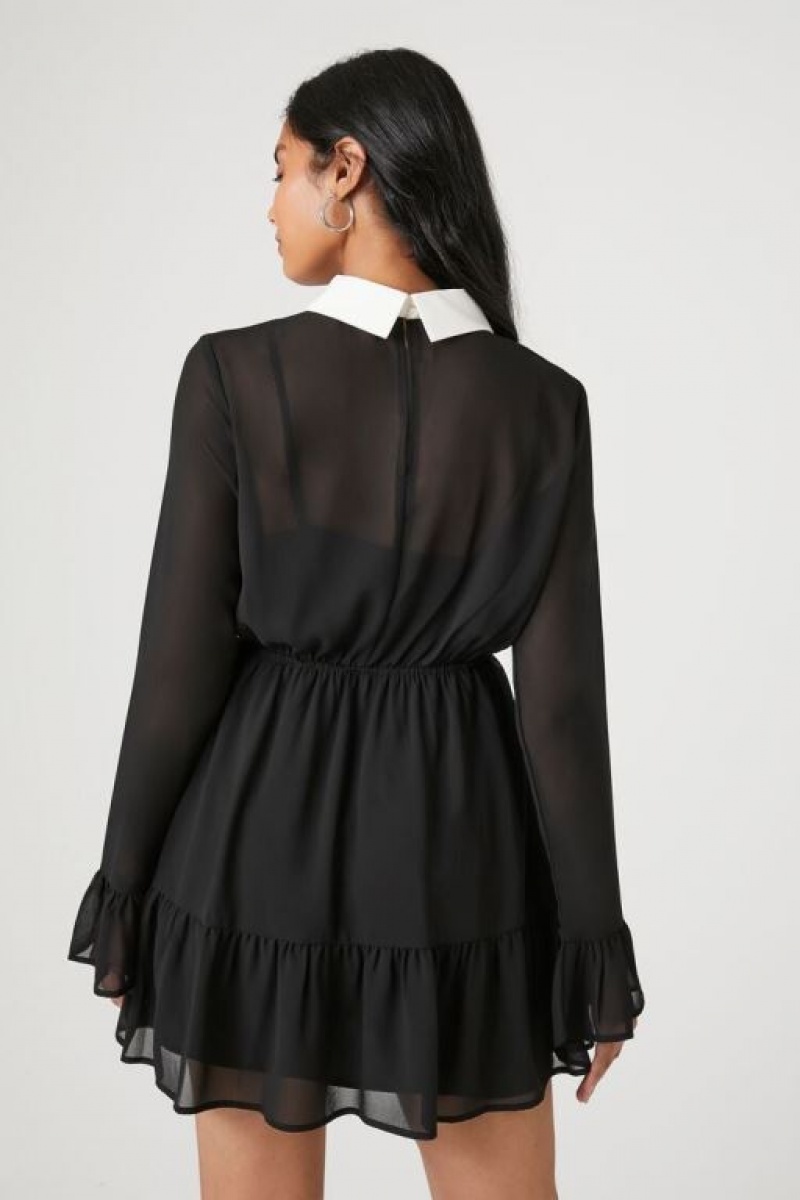 Vestido Forever 21 Chiffon Collared Combo Mujer Negras Blancas | BBnTCKFlvdF