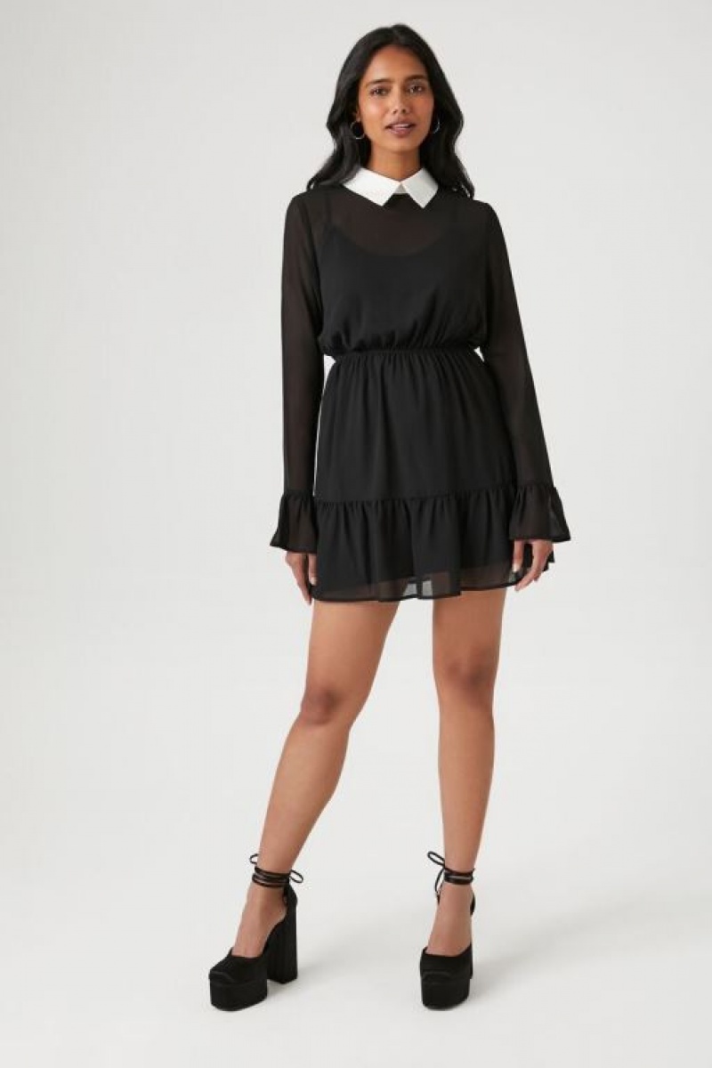 Vestido Forever 21 Chiffon Collared Combo Mujer Negras Blancas | BBnTCKFlvdF