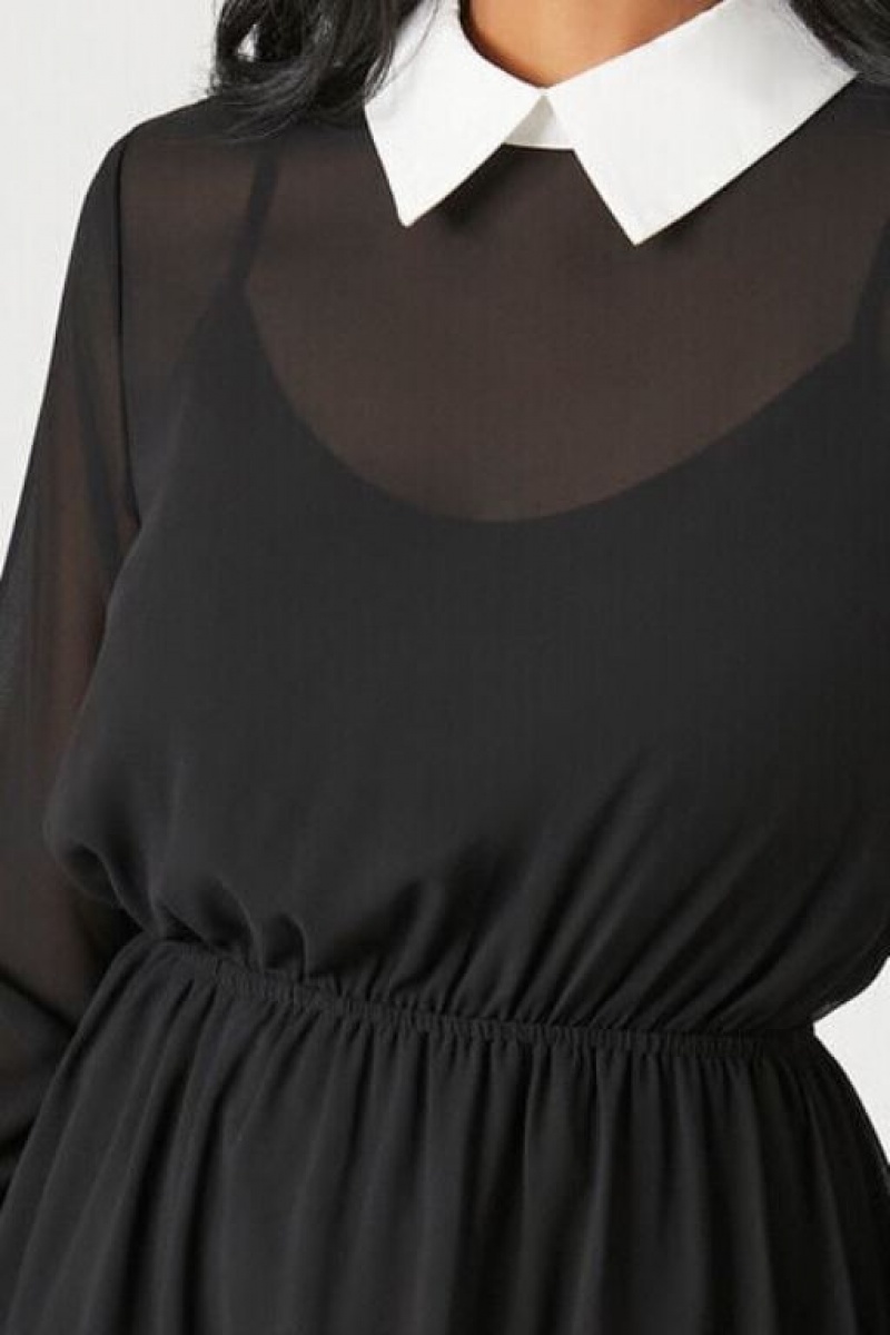 Vestido Forever 21 Chiffon Collared Combo Mujer Negras Blancas | BBnTCKFlvdF