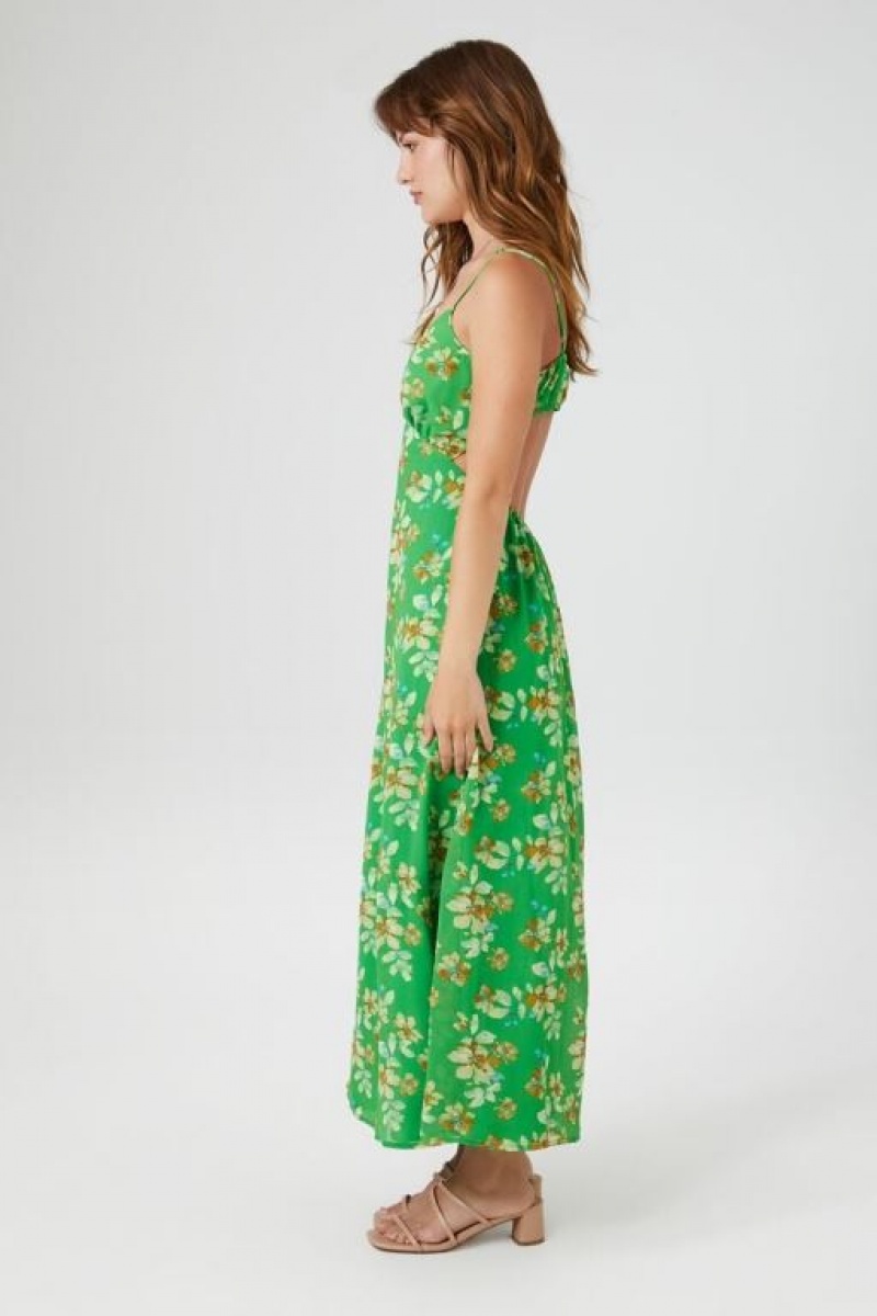 Vestido Forever 21 Chiffon Floral Print Midi Mujer Verde Multicolor | W4JuxuY4CNt