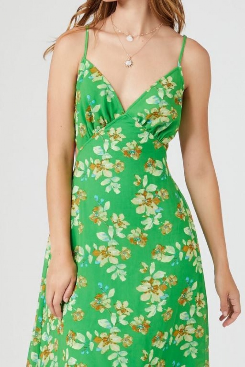 Vestido Forever 21 Chiffon Floral Print Midi Mujer Verde Multicolor | W4JuxuY4CNt