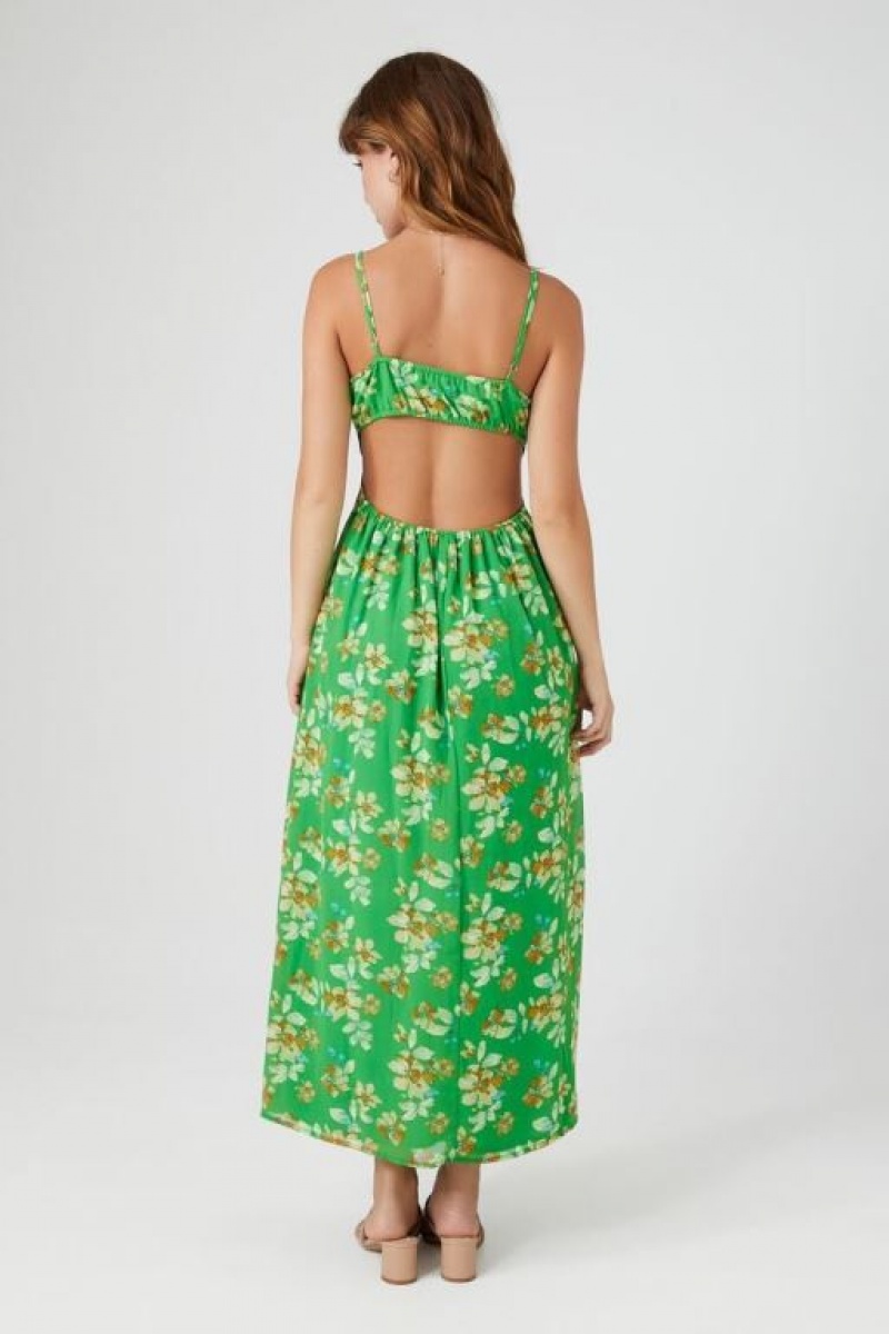 Vestido Forever 21 Chiffon Floral Print Midi Mujer Verde Multicolor | FDWwAHmUejW