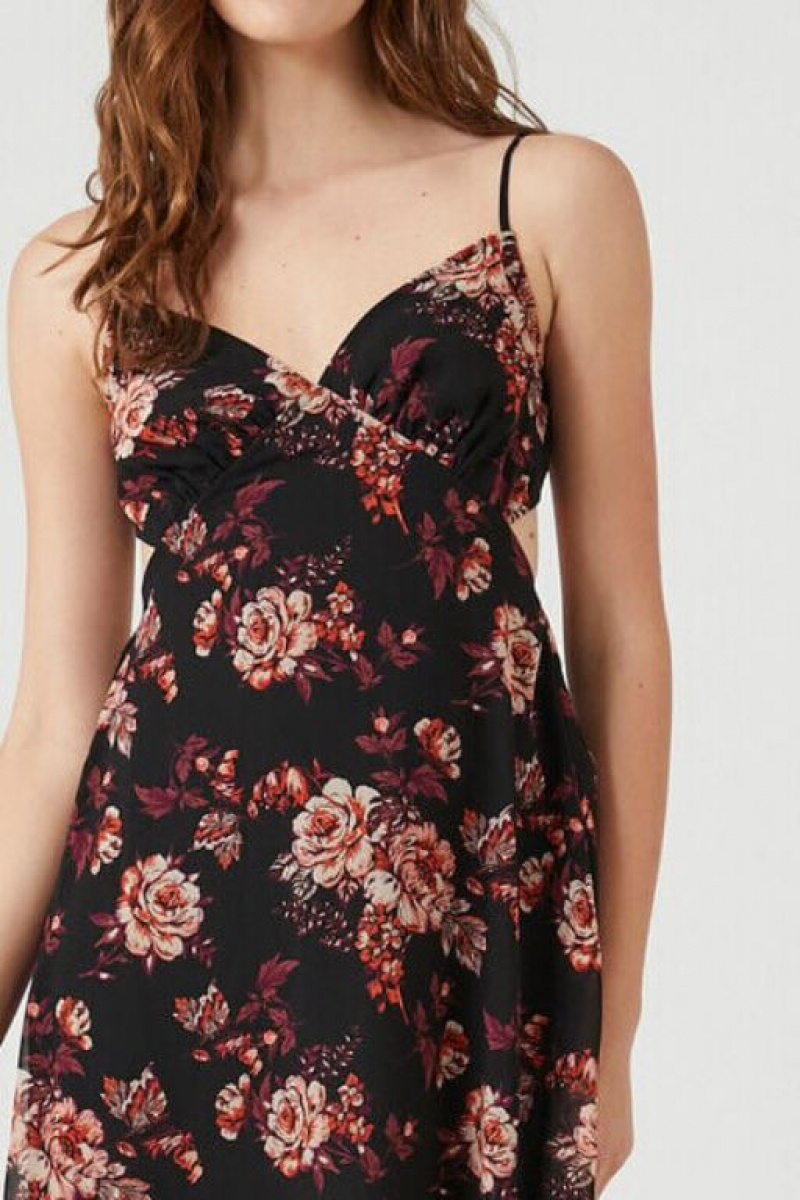 Vestido Forever 21 Chiffon Floral Surplice Midi Mujer Negras Multicolor | 4h0TjILWvH9