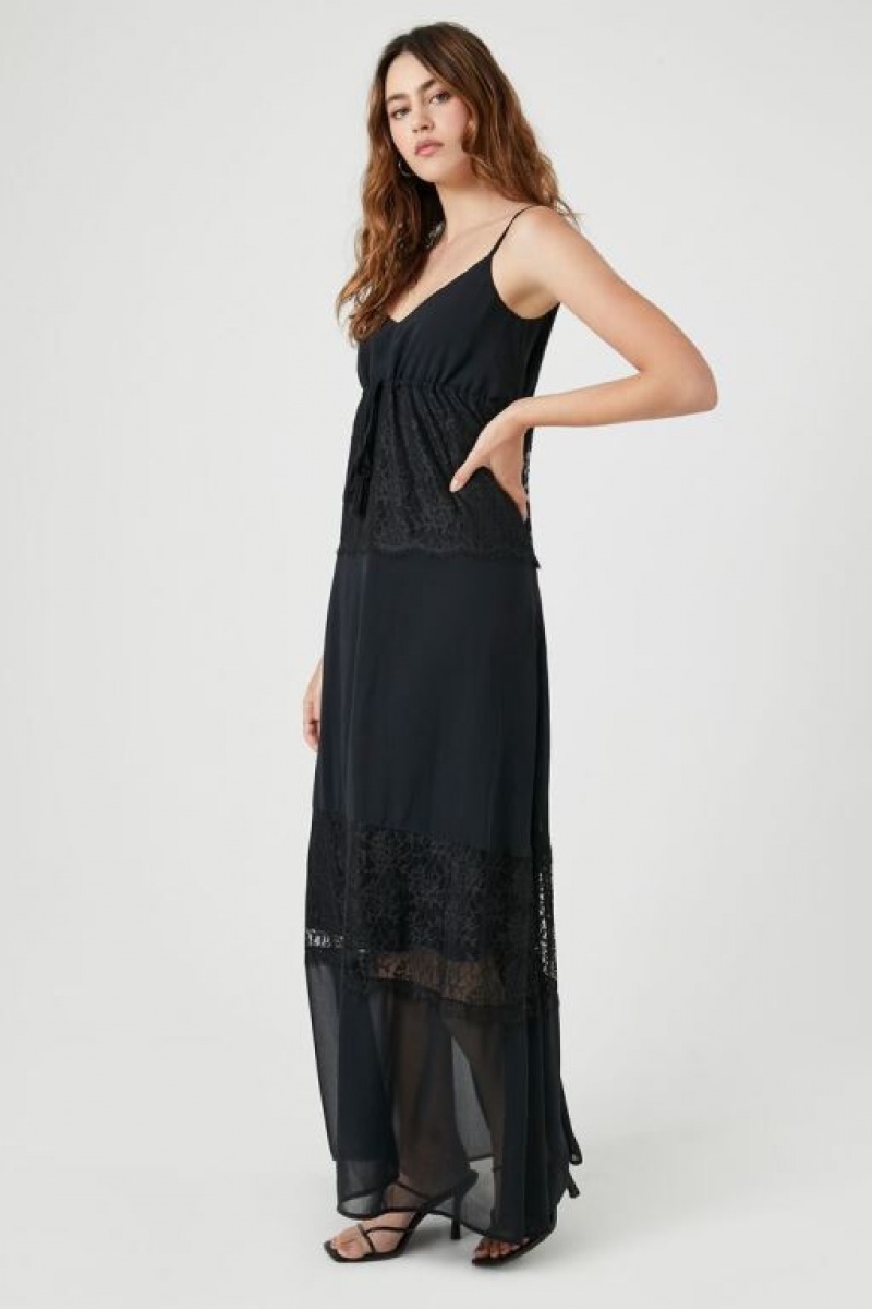 Vestido Forever 21 Chiffon Lace Trim Maxi Mujer Negras Negras | Vtsg1Noik4w